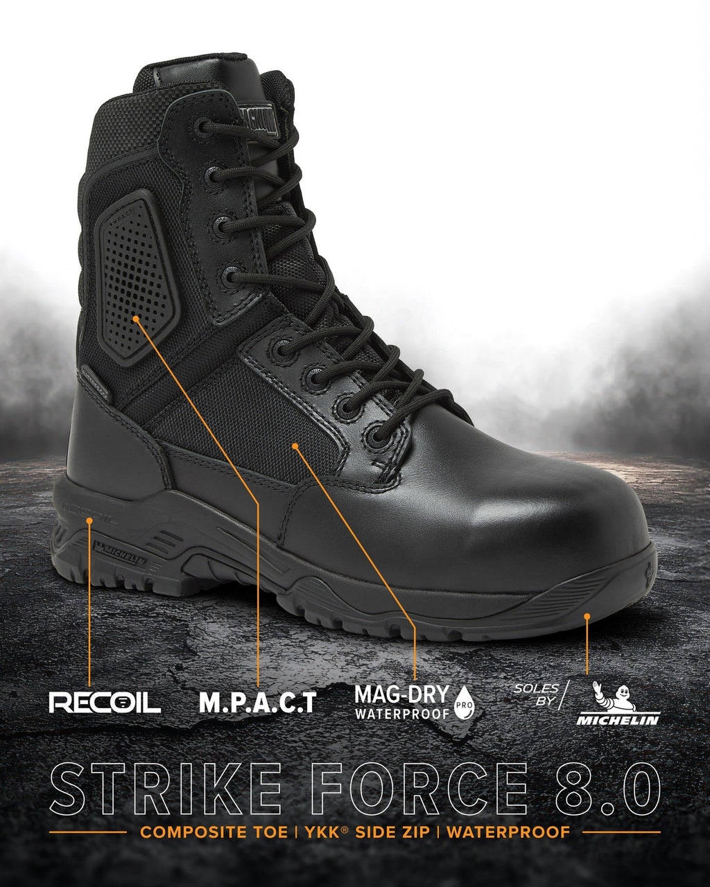 Magnum Strike Force 8" Waterproof Side-Zip Boot, Composite Toe