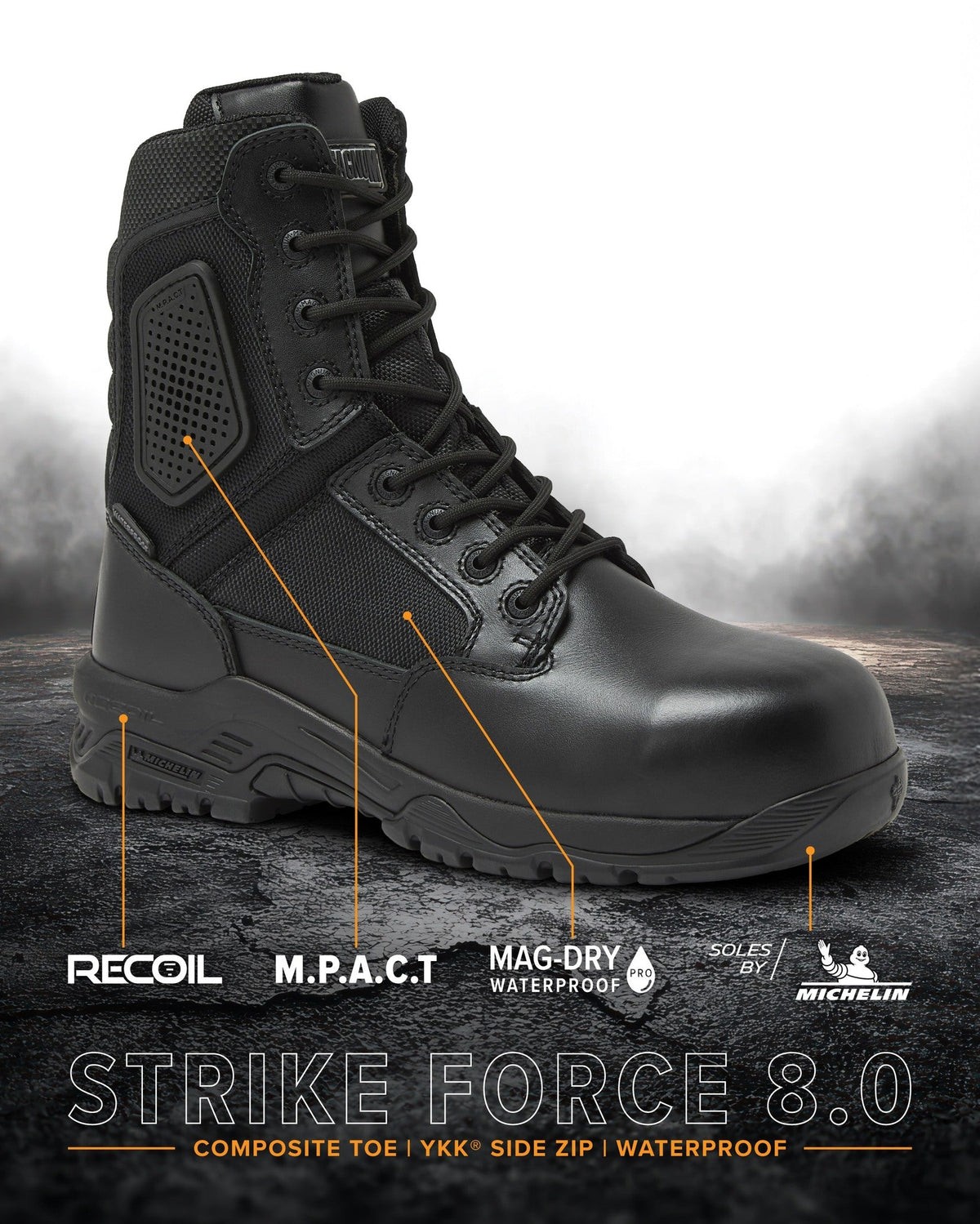 Magnum Strike Force 8" Waterproof Side-Zip Boot, Composite Toe